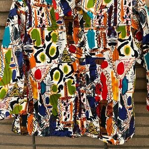 Kaktus Artsy Print Denim Jacket Women's Multicolor 5 Buttons Slim Pockets Large